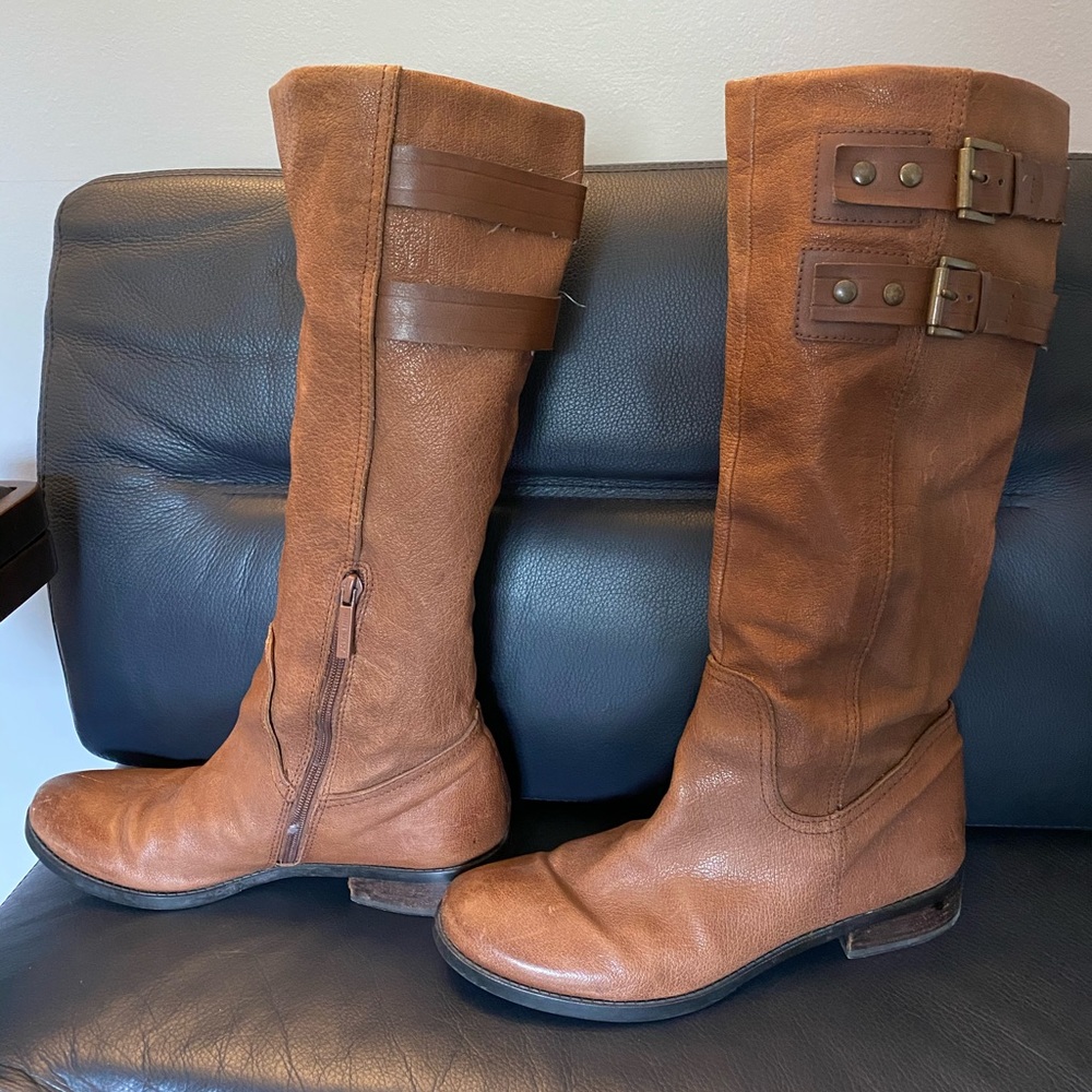 Brown leather boots